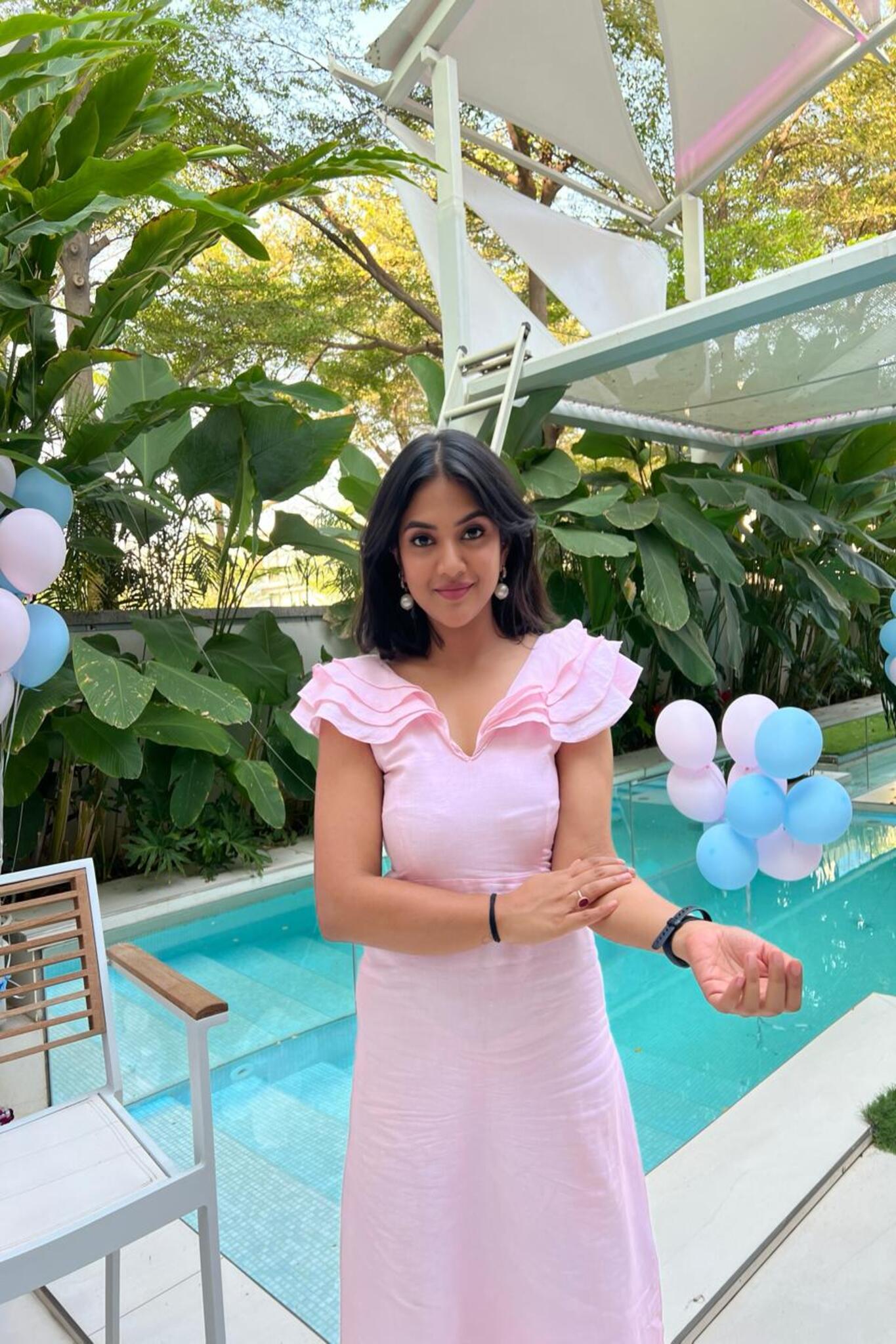 Full length pink dress