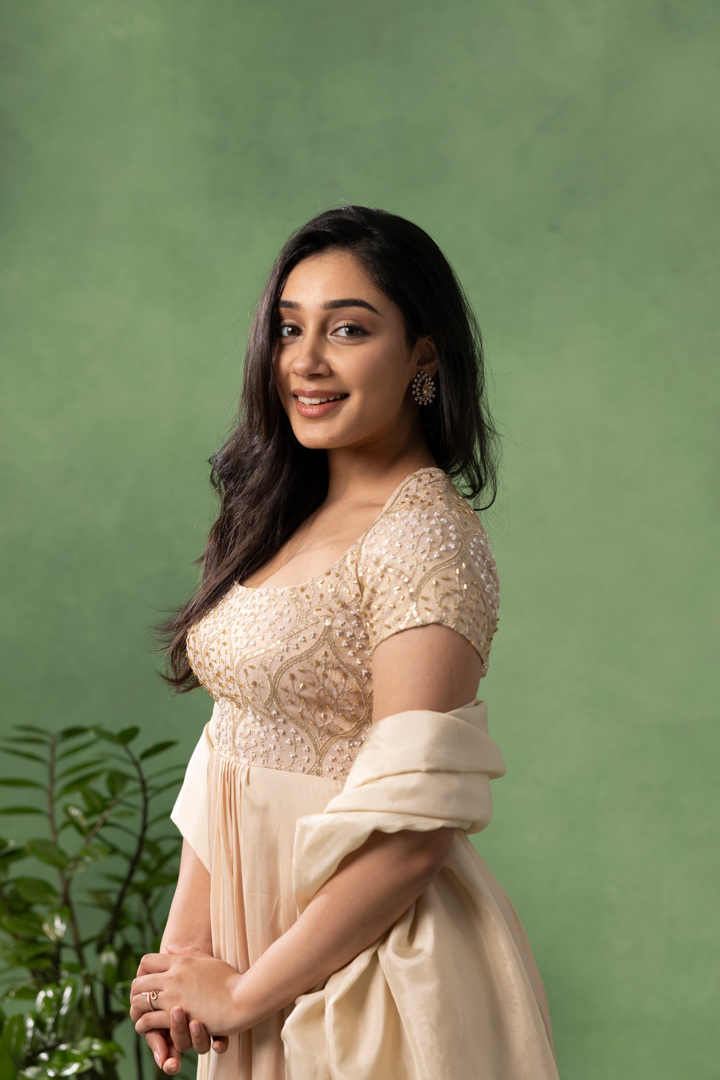 Ivory Blush Hand-Embroidered Anarkali Set with Dupatta