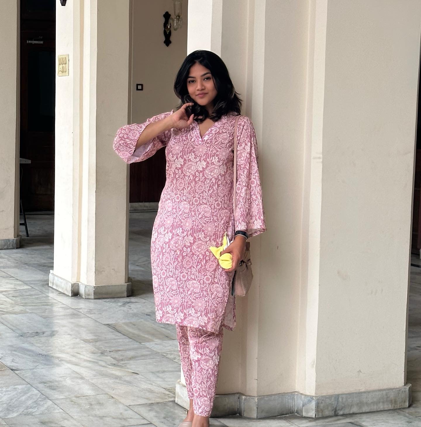 Flower printed muslin dress