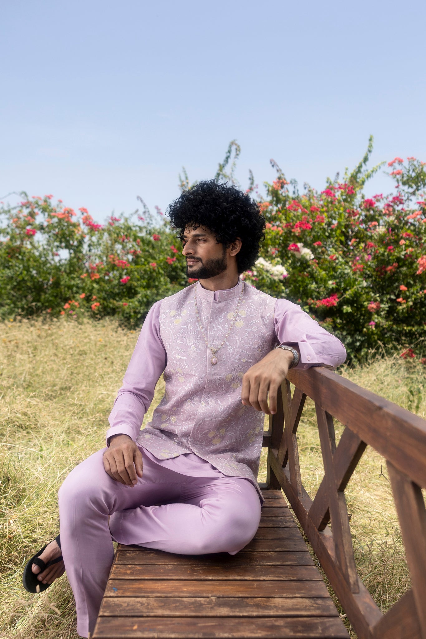 Lilac Organza Embroidered Jacket with silk kurta - Apeksha The Label