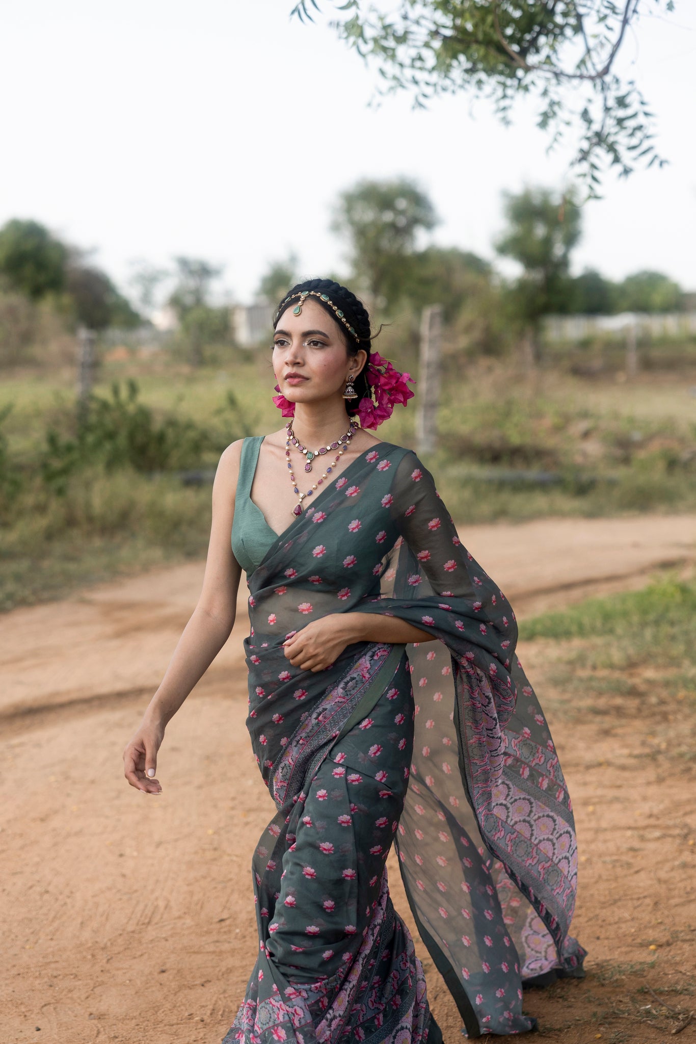 Printed Organza Saree