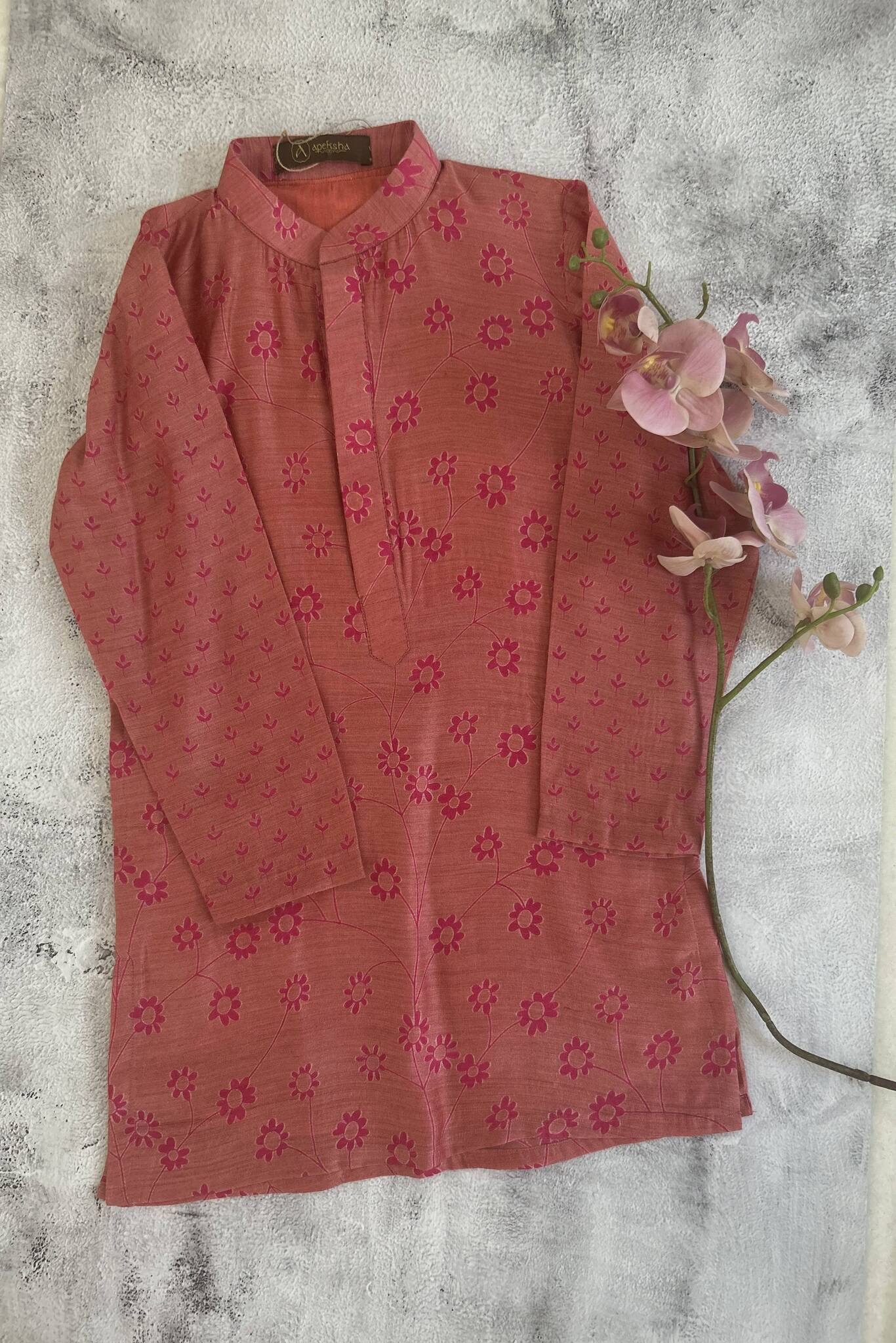 Kids printed silk floral kurta with pants