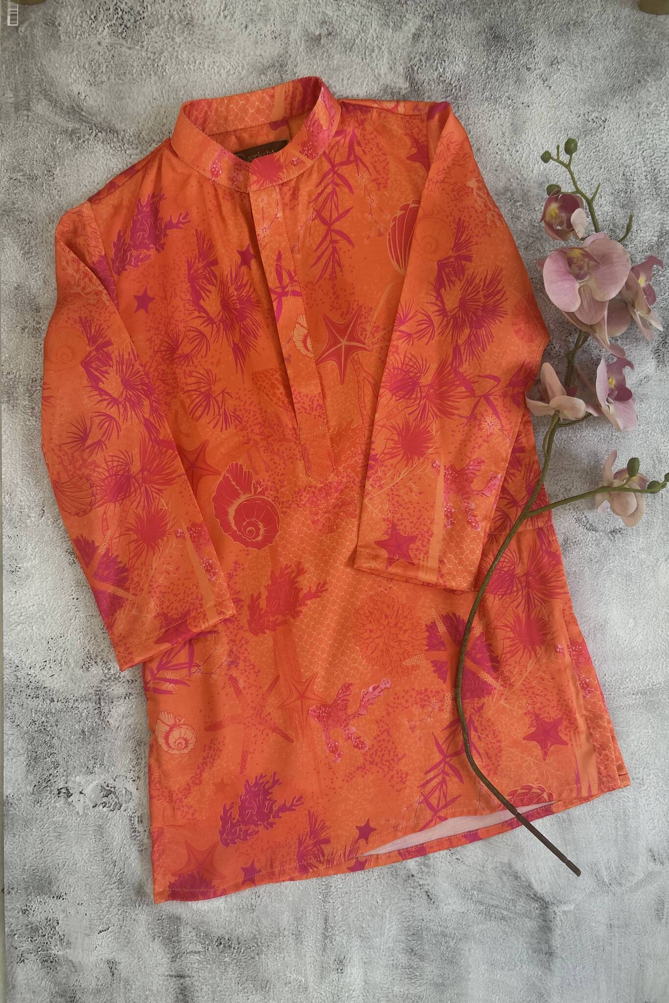 Kids Floral Printed orange kurta with pants