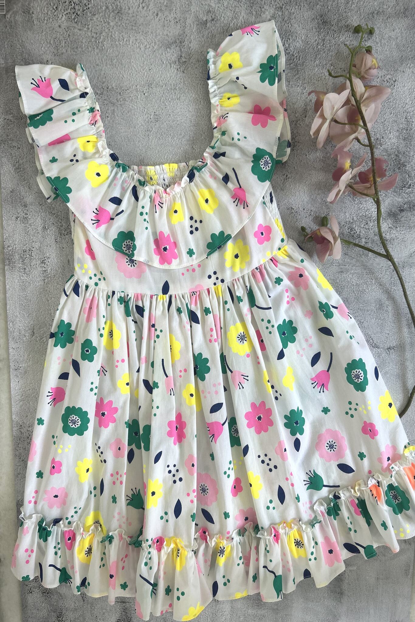 kids Poplin printed dress with sleeves
