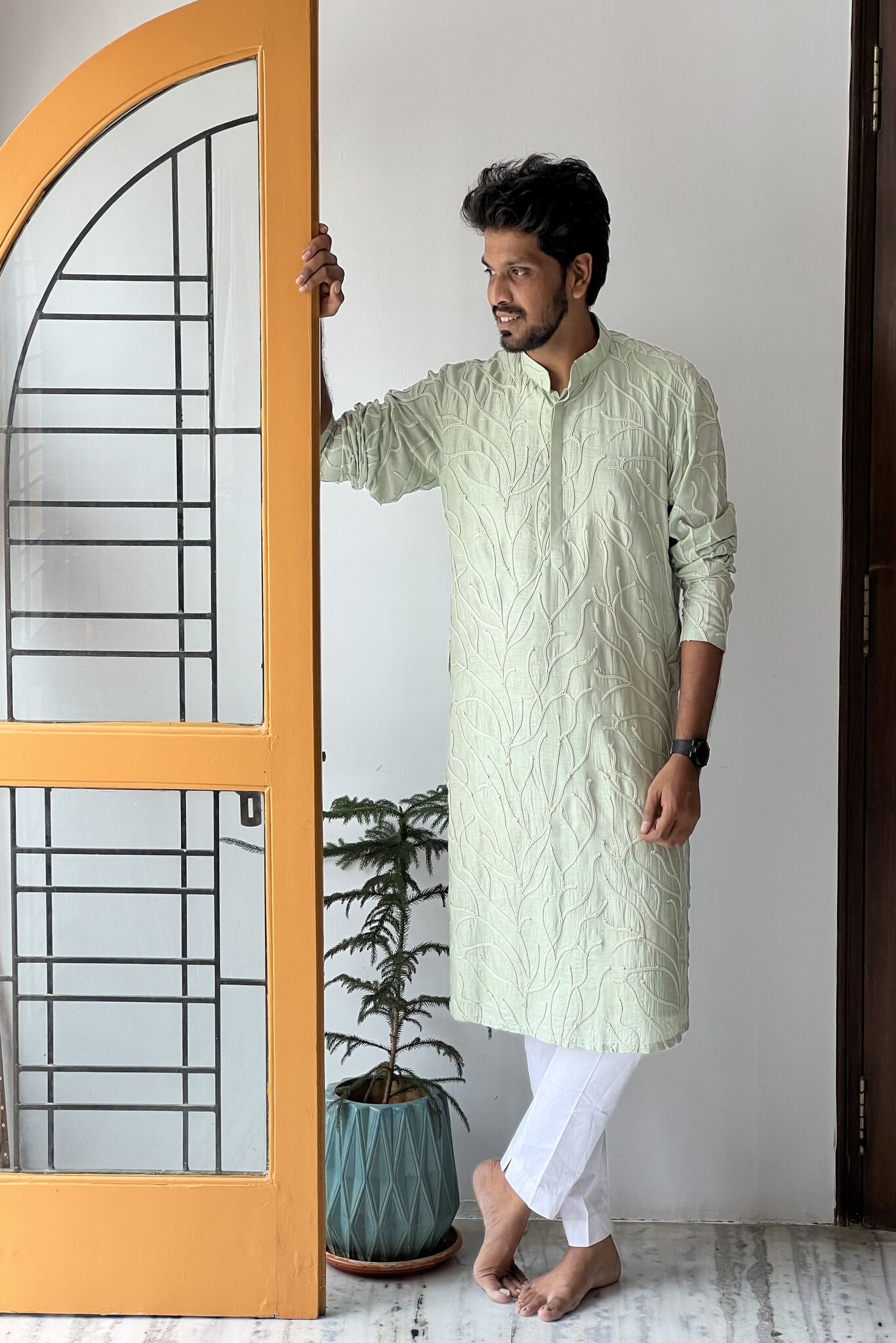 Green embroidered kurta