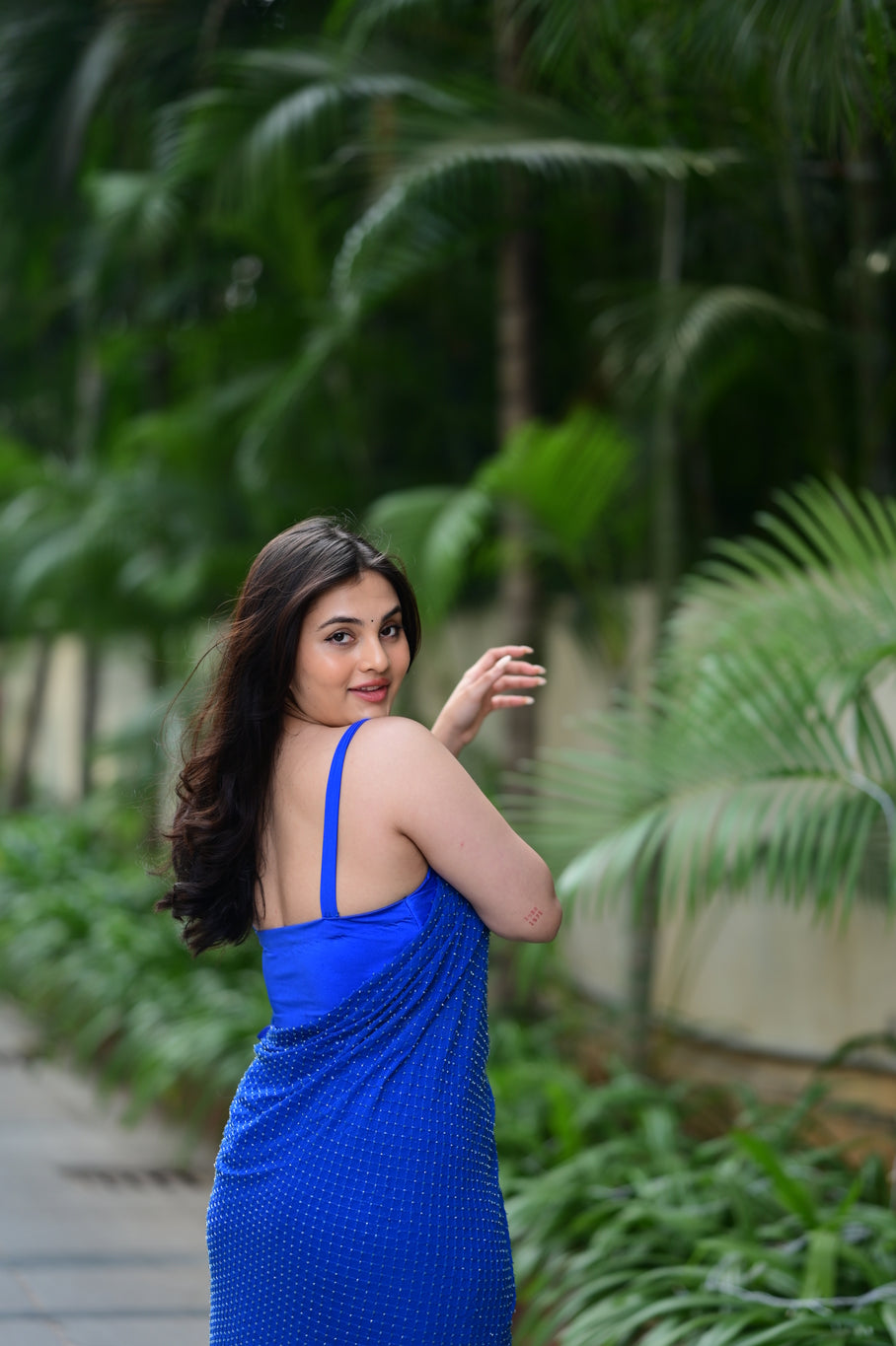 Pre Draped Cutdana Embroidered Blue Saree
