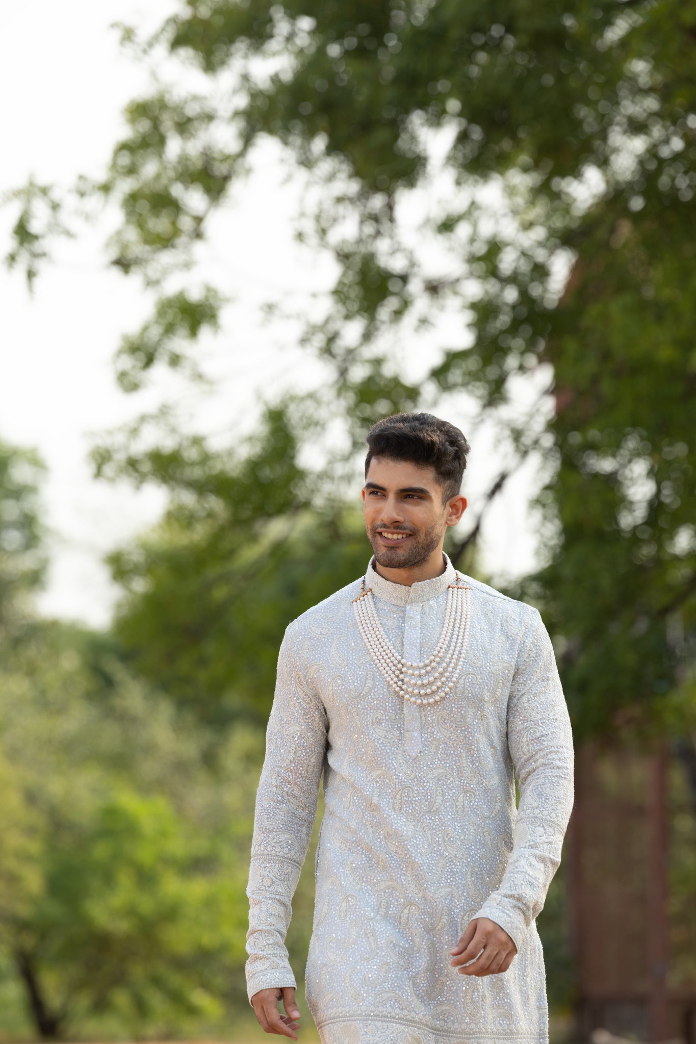 Blue Chikankari kurta set with straight pants