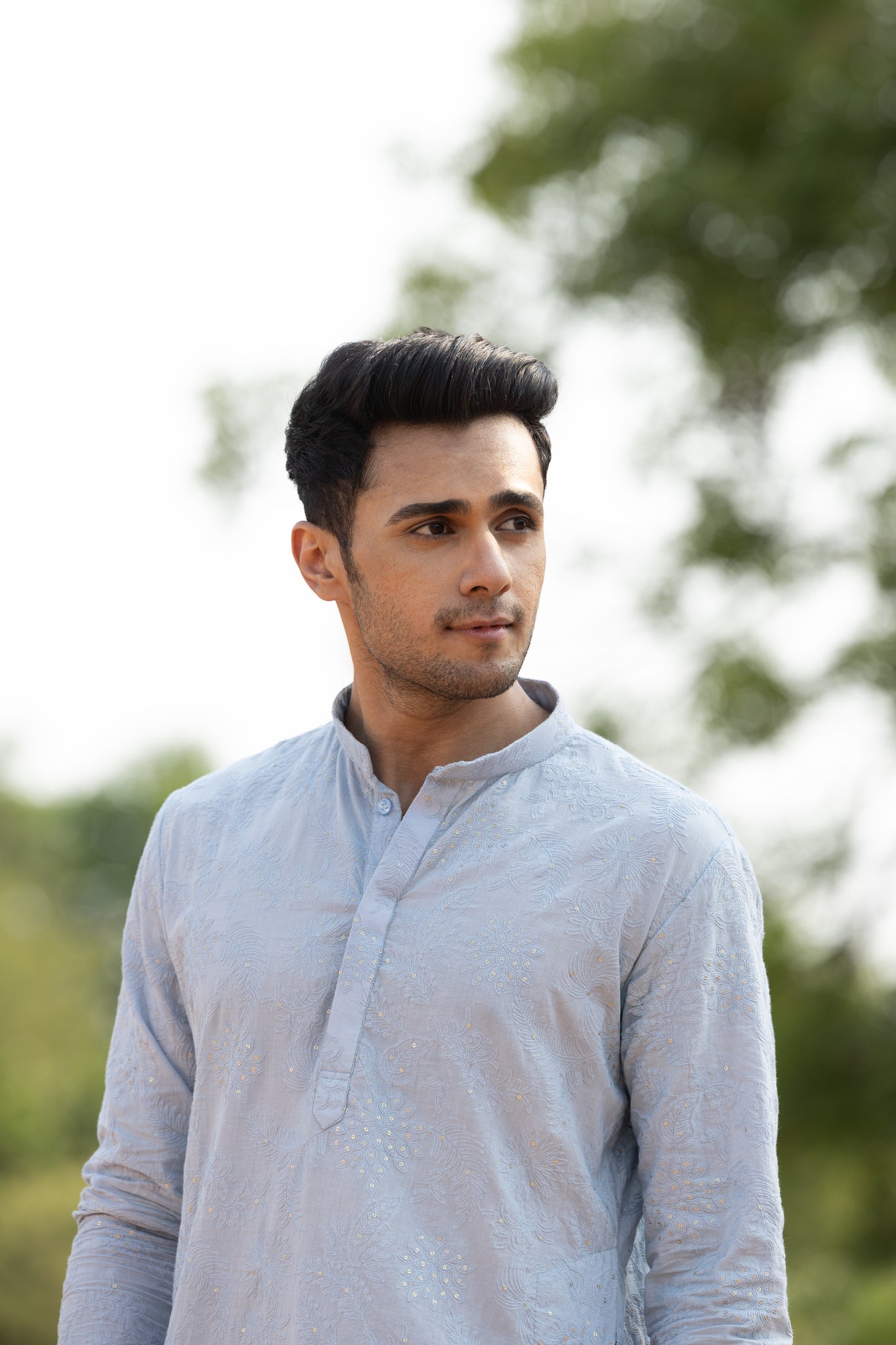 Blue thread work with hand embroidery kurta set