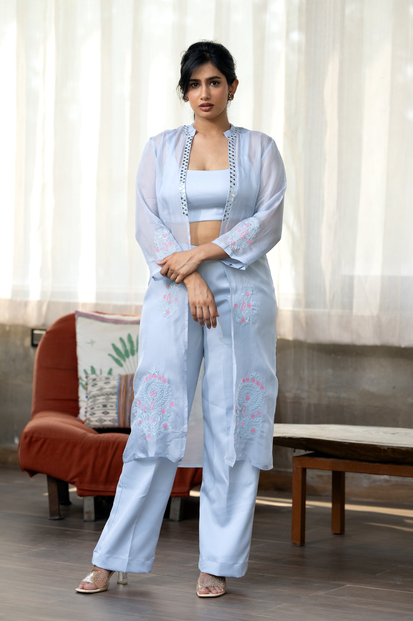 Blue co-ord set with handwork Jacket