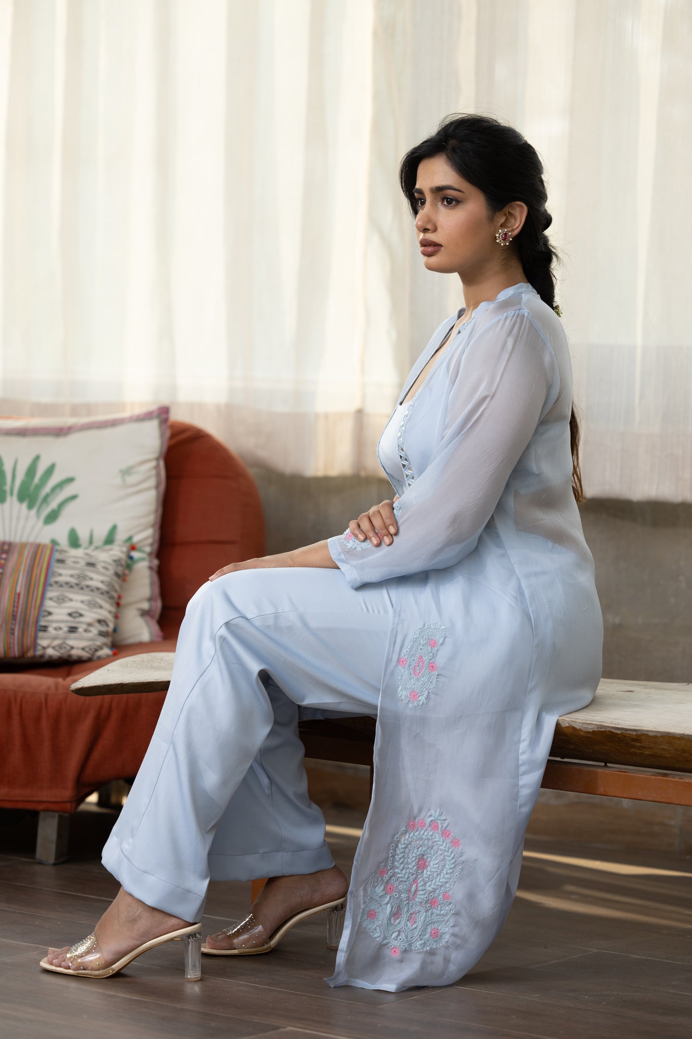 Blue co-ord set with handwork Jacket