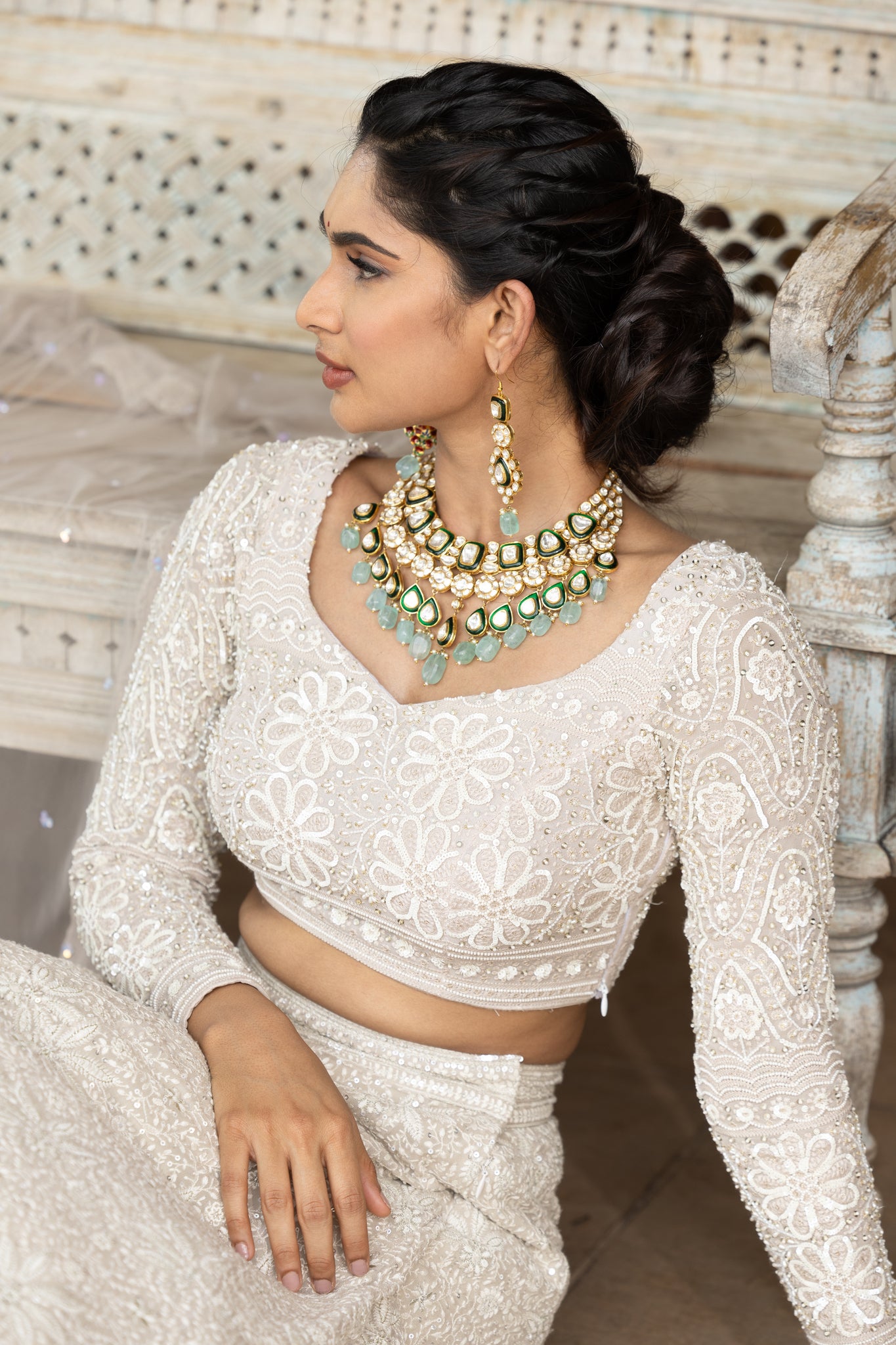 Chikankari heavy embroidered blouse with chikankari lehenga and dupatta