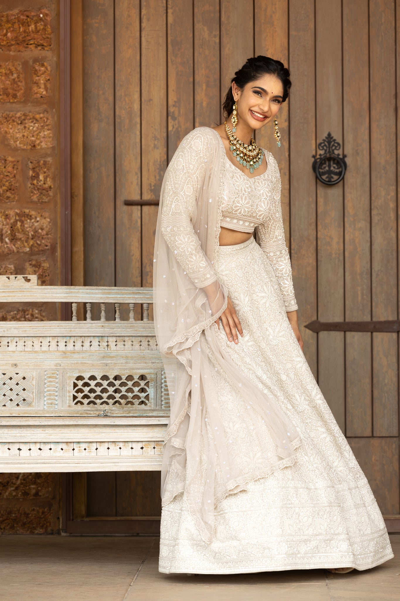 Chikankari heavy embroidered blouse with chikankari lehenga and dupatta