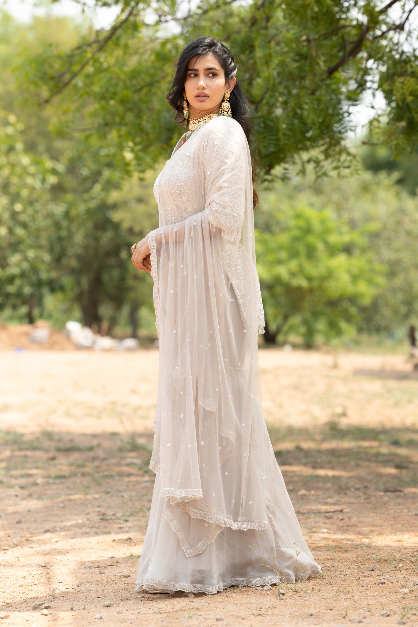 Chikankari top with organza sharara and soft net dupatta