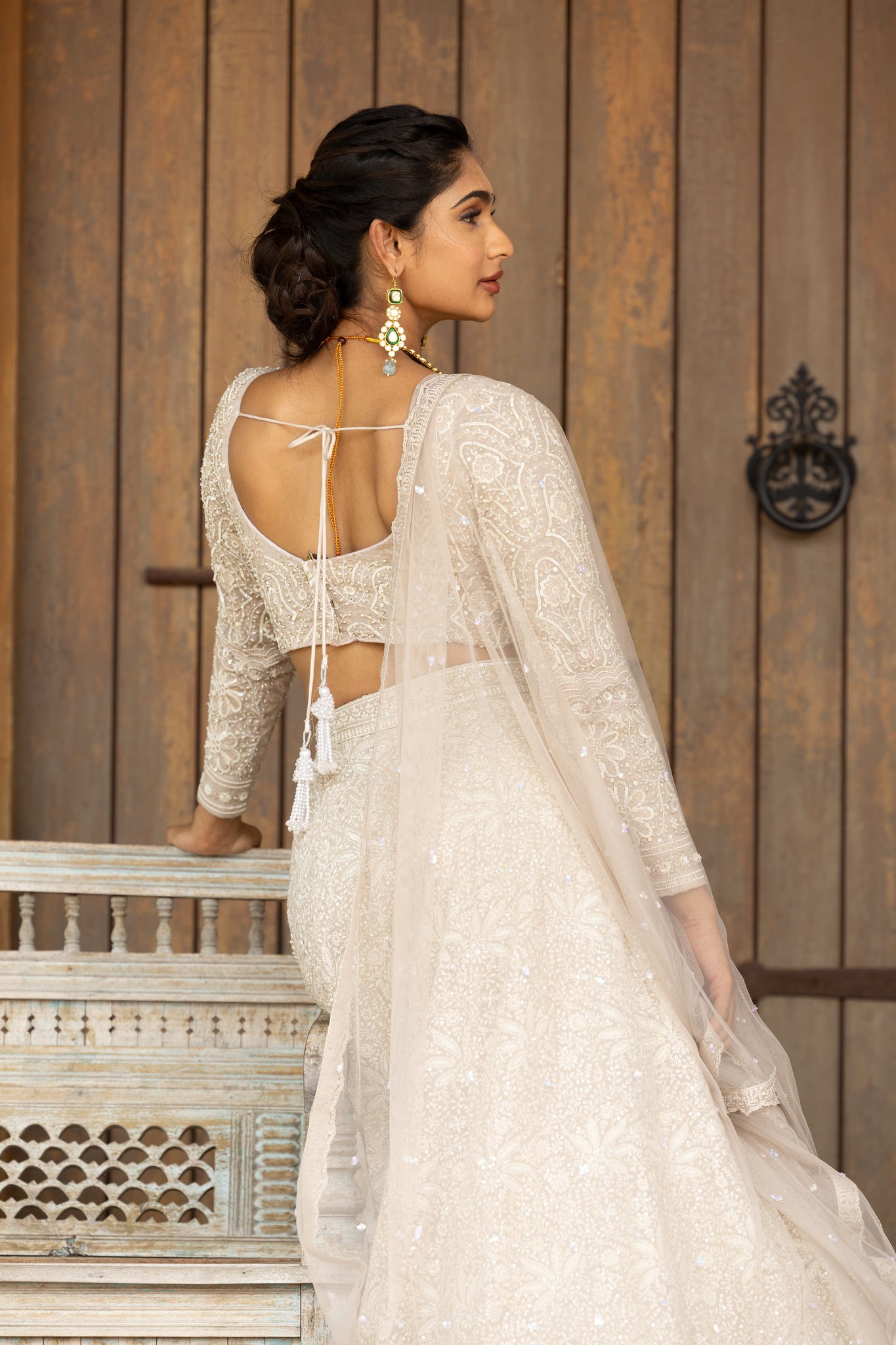 Chikankari heavy embroidered blouse with chikankari lehenga and dupatta