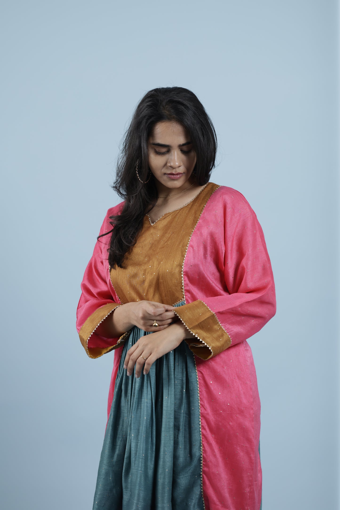 Hand embroidered multi colour Kurta with matching sharara