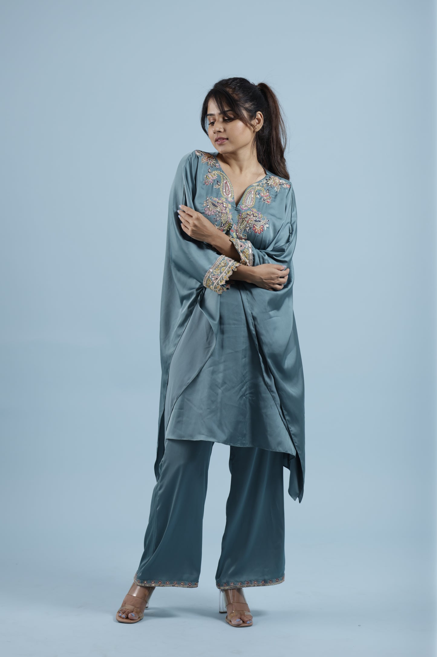 Hand embroidered kaftan set