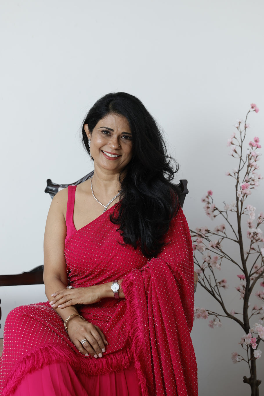 Pink Cutdana embroidered saree with blouse