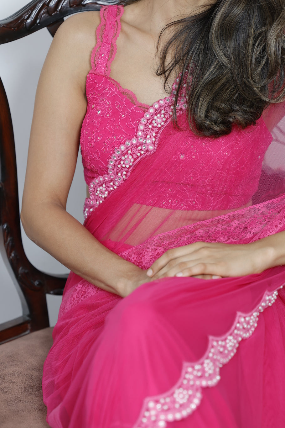 Rose Pink soft net saree with blouse