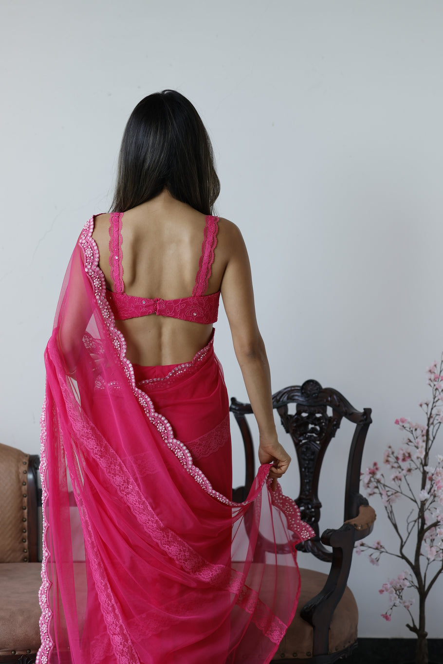 Rose Pink soft net saree with blouse