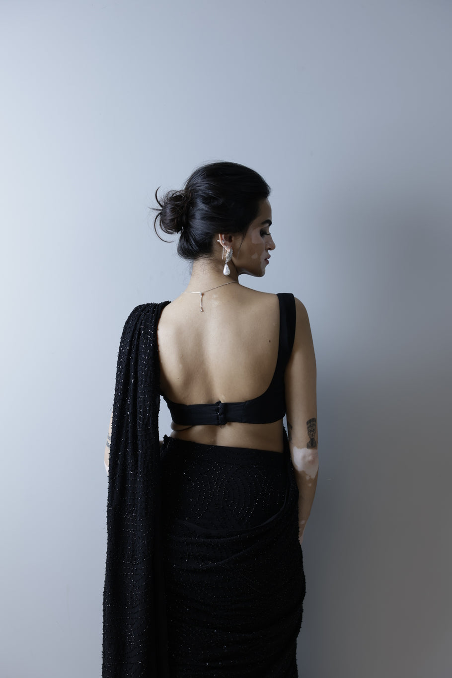 Black Pre draped saree