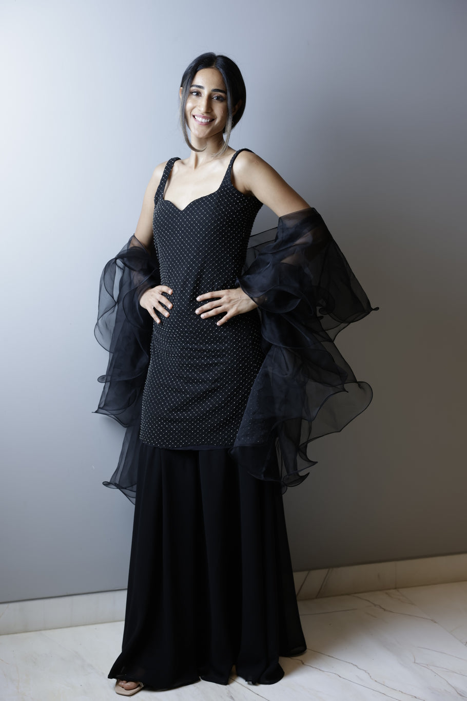 Black Cutdana kurta with Sharara