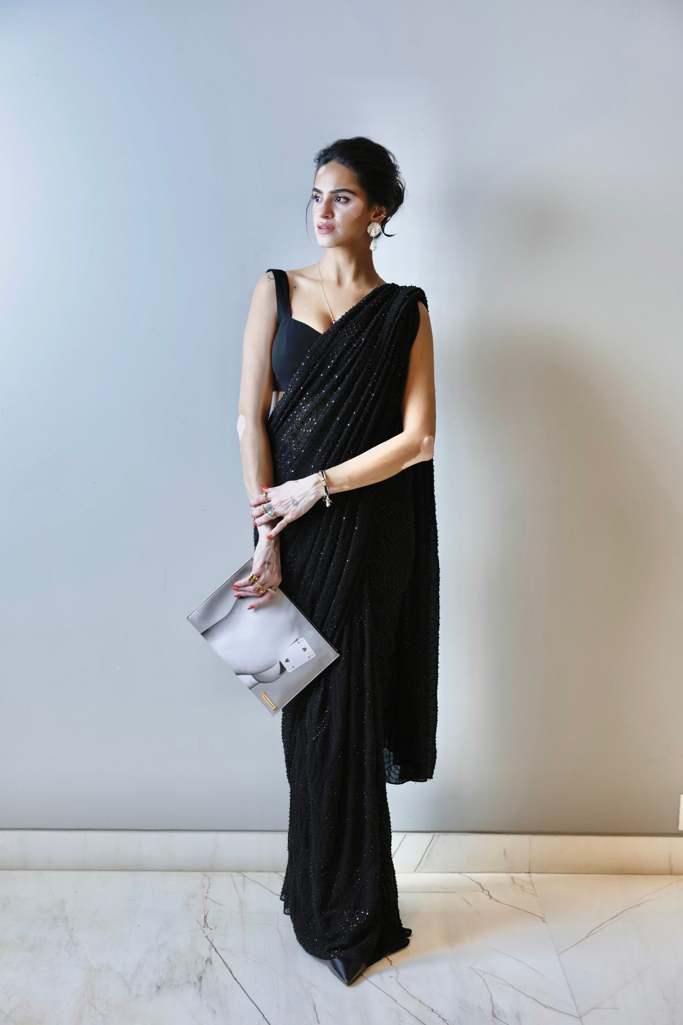Black Pre draped saree