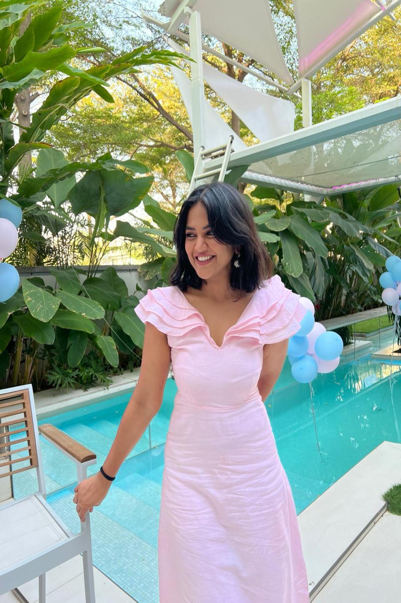 Full length pink dress