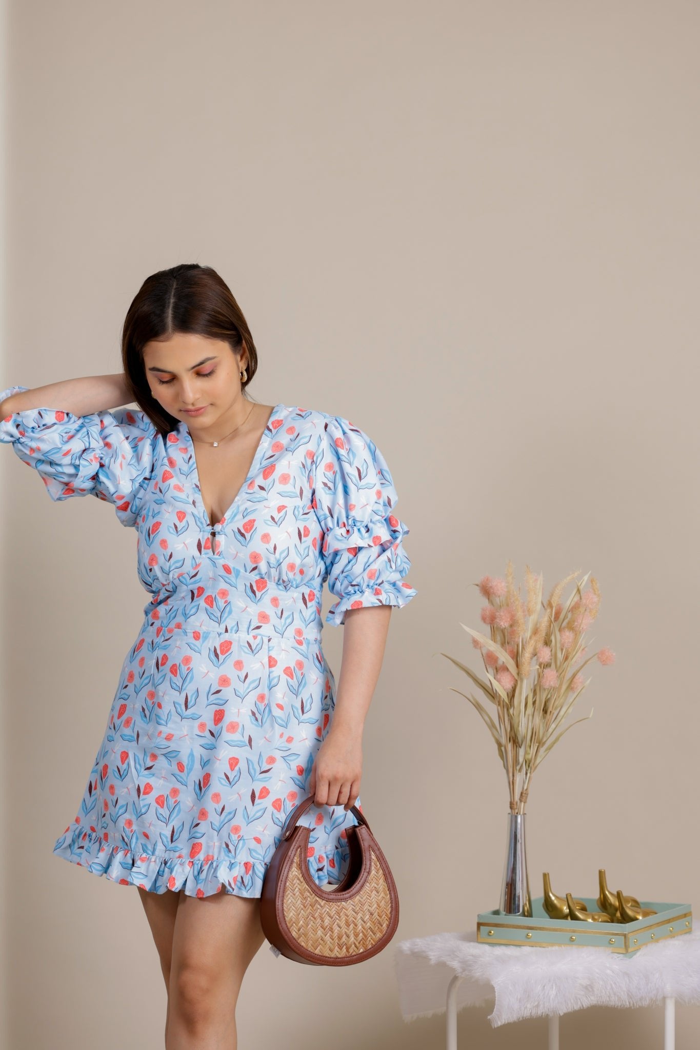 Blue Floral Midi dress - Apeksha The Label