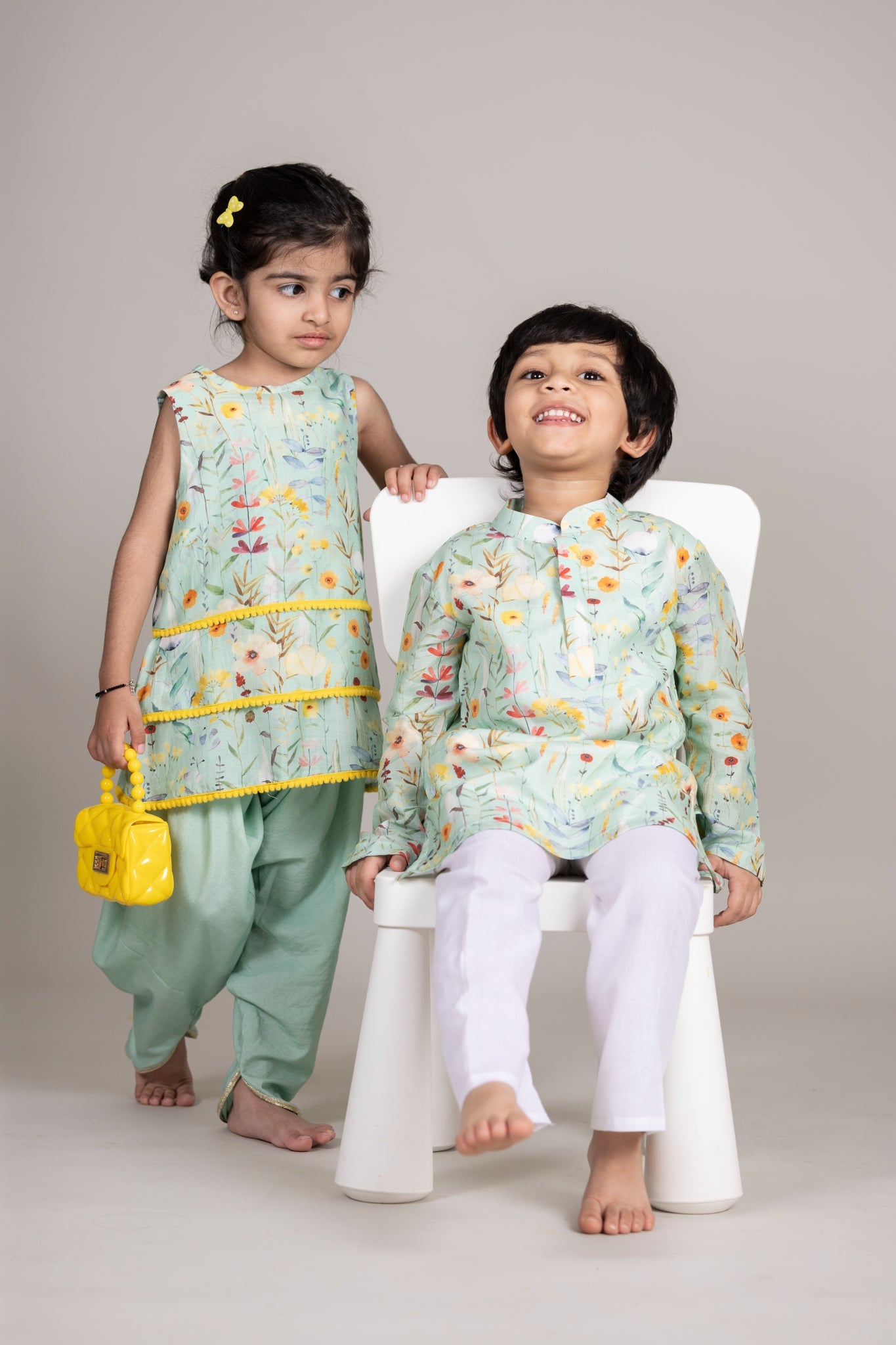 Green Floral Modi Jacket Kids - Apeksha The Label