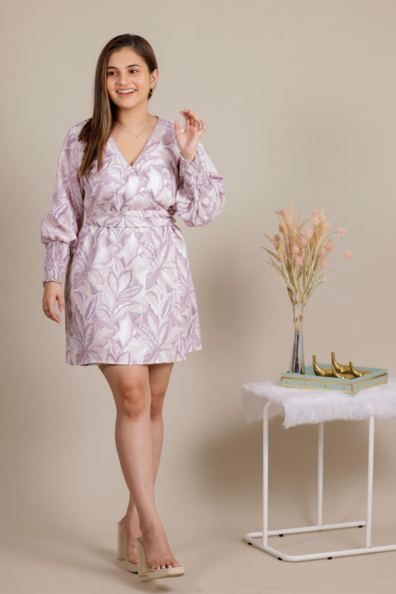 Mauve and Grey wrap Dress - Apeksha The Label