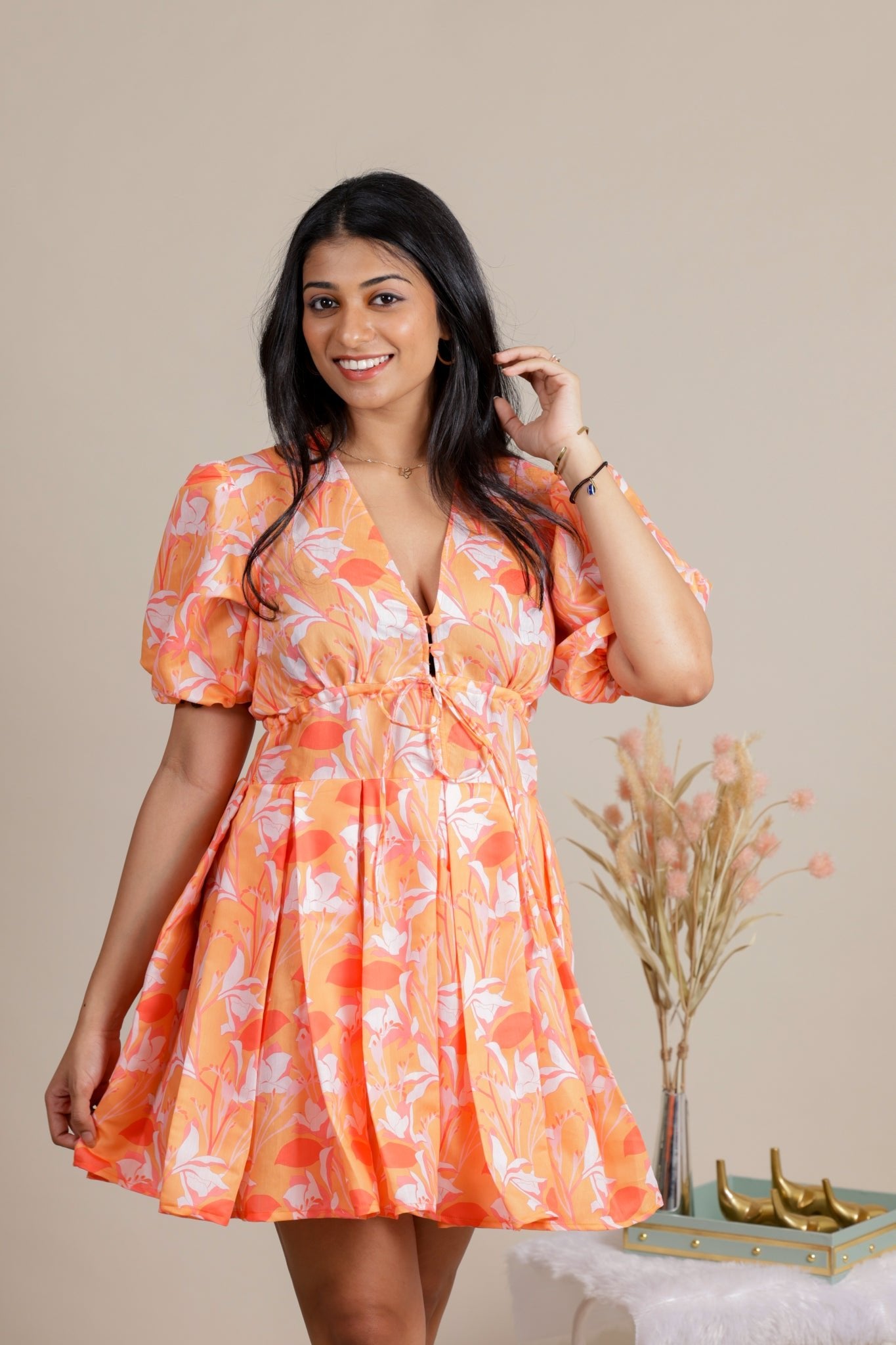 Orange floral midi dress - Apeksha The Label