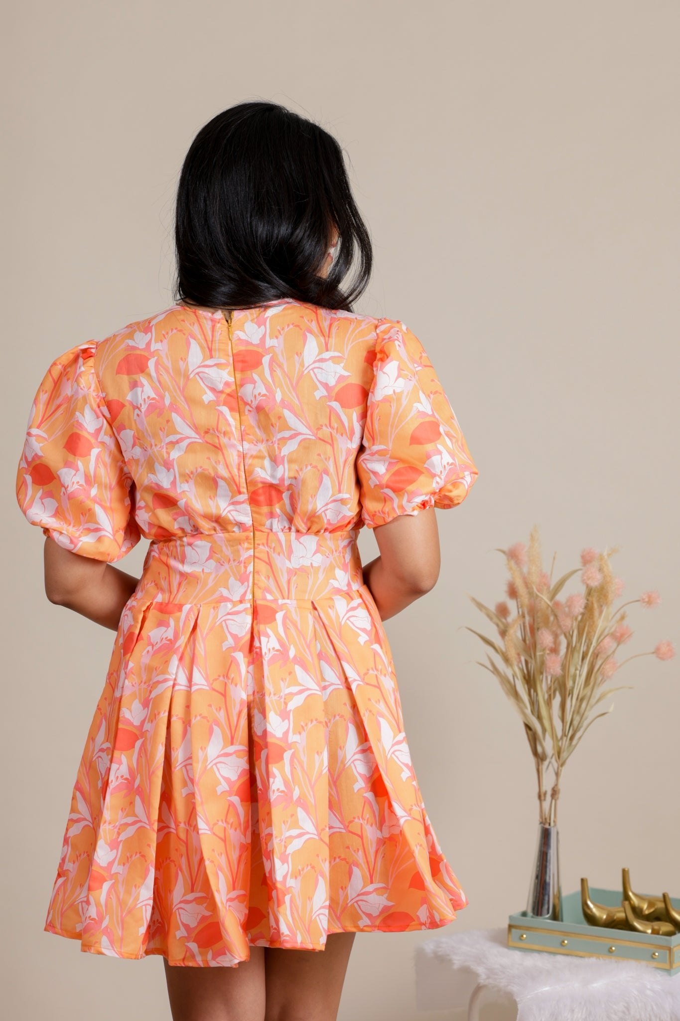 Orange floral midi dress - Apeksha The Label