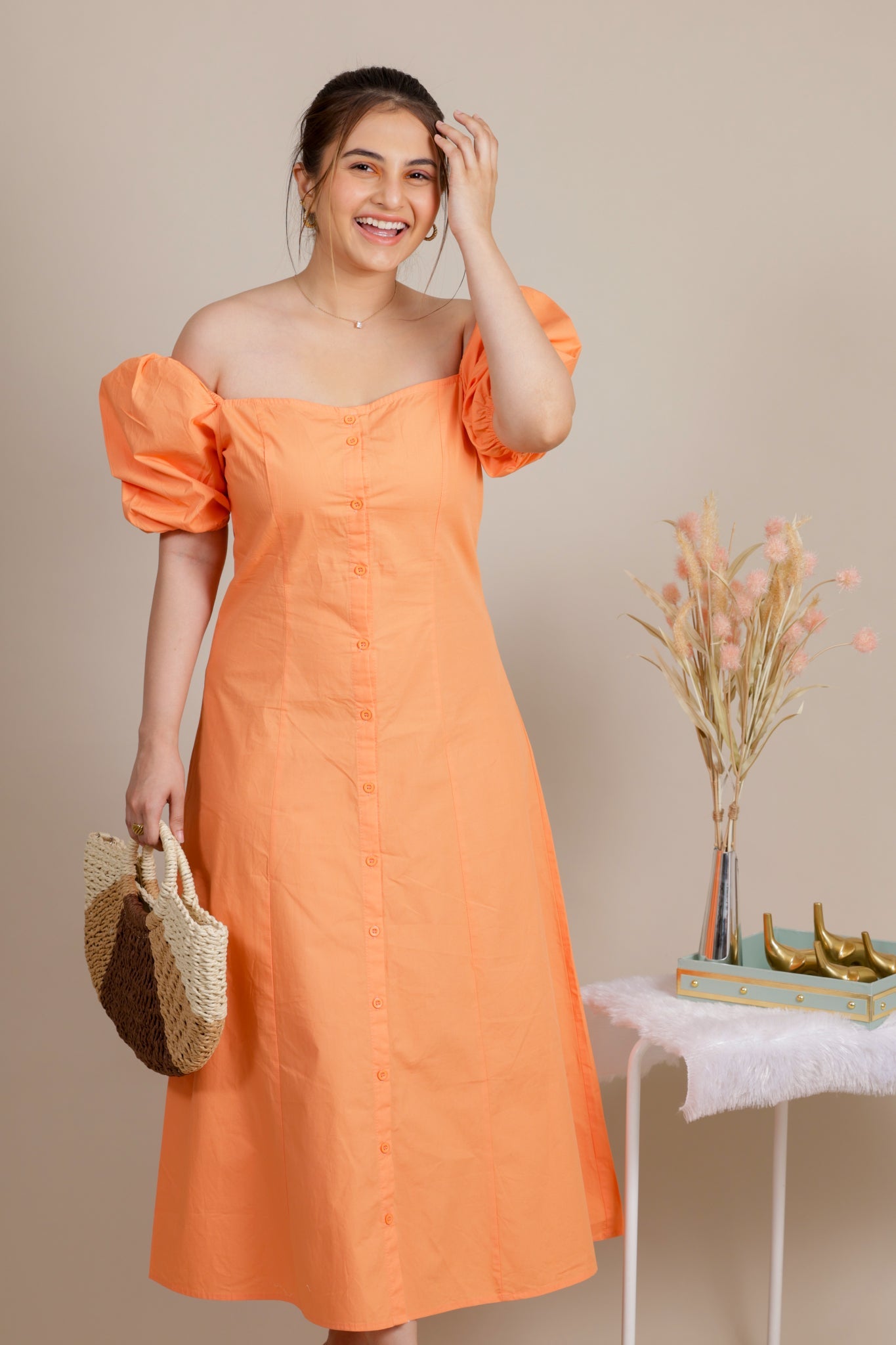 Orange midi dress - Apeksha The Label