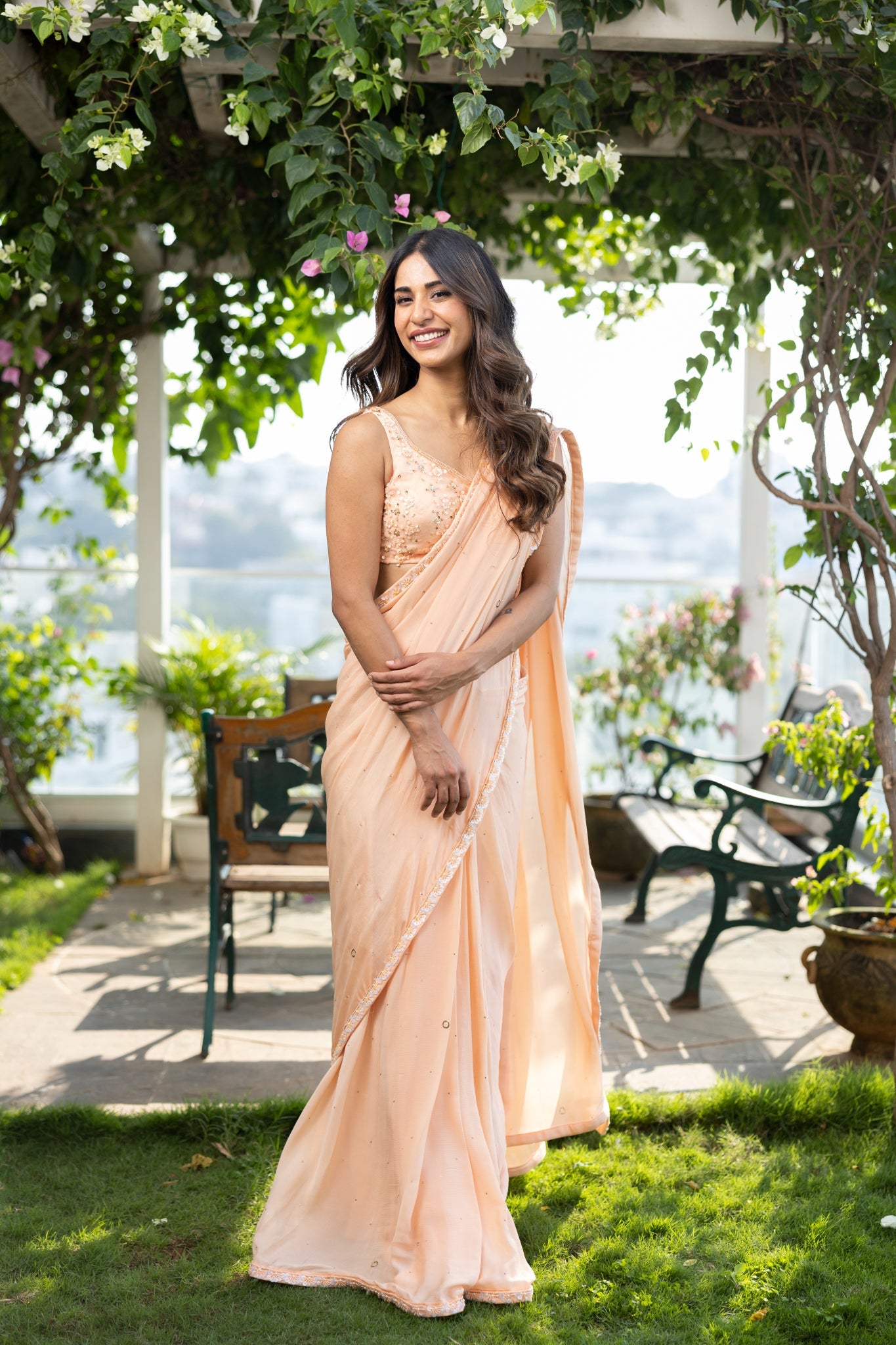Orange Saree Sleeveless - Apeksha The Label