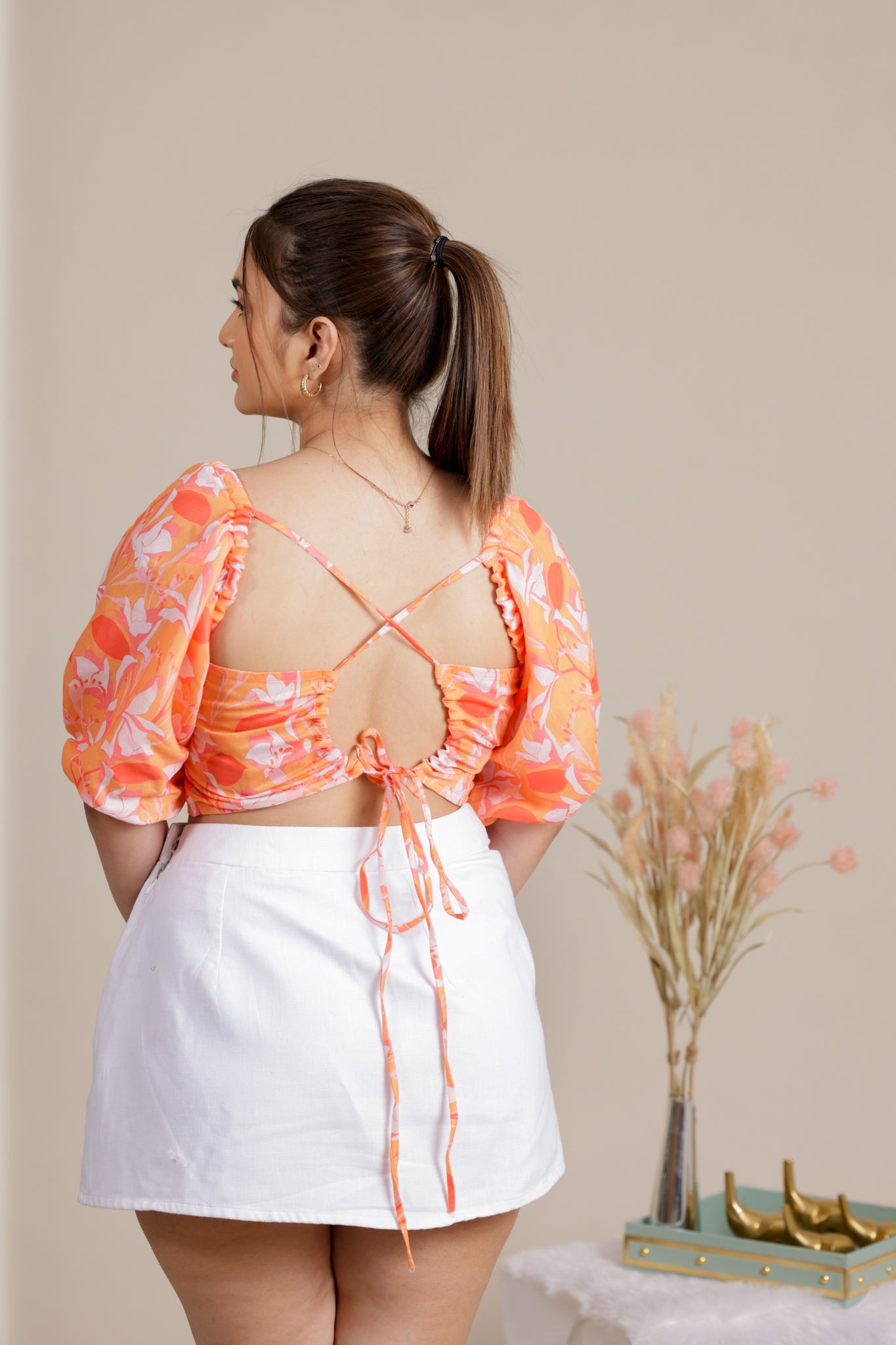 Orange with white Skirt - Apeksha The Label