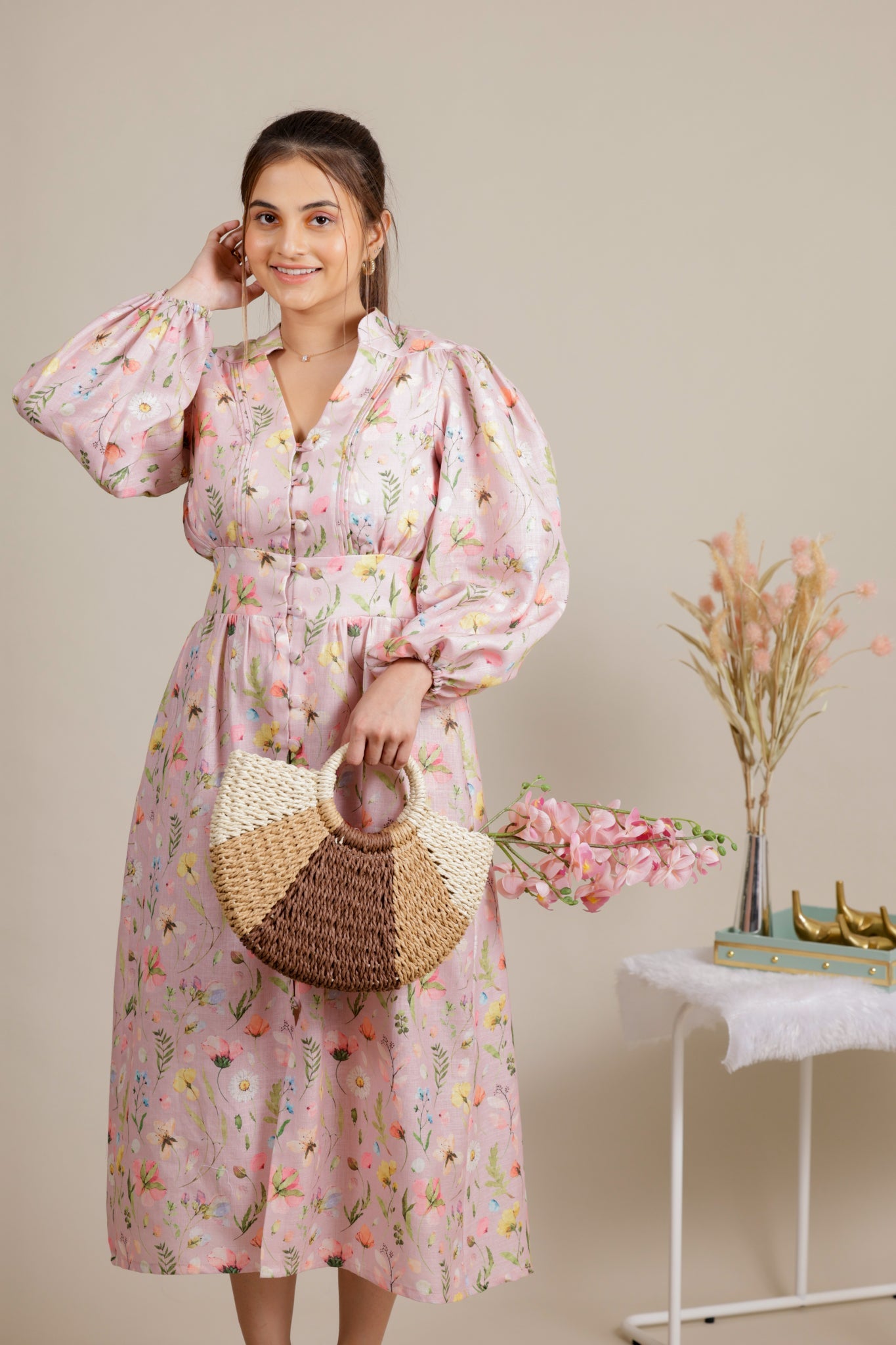 Pasrel floral midi dress - Apeksha The Label
