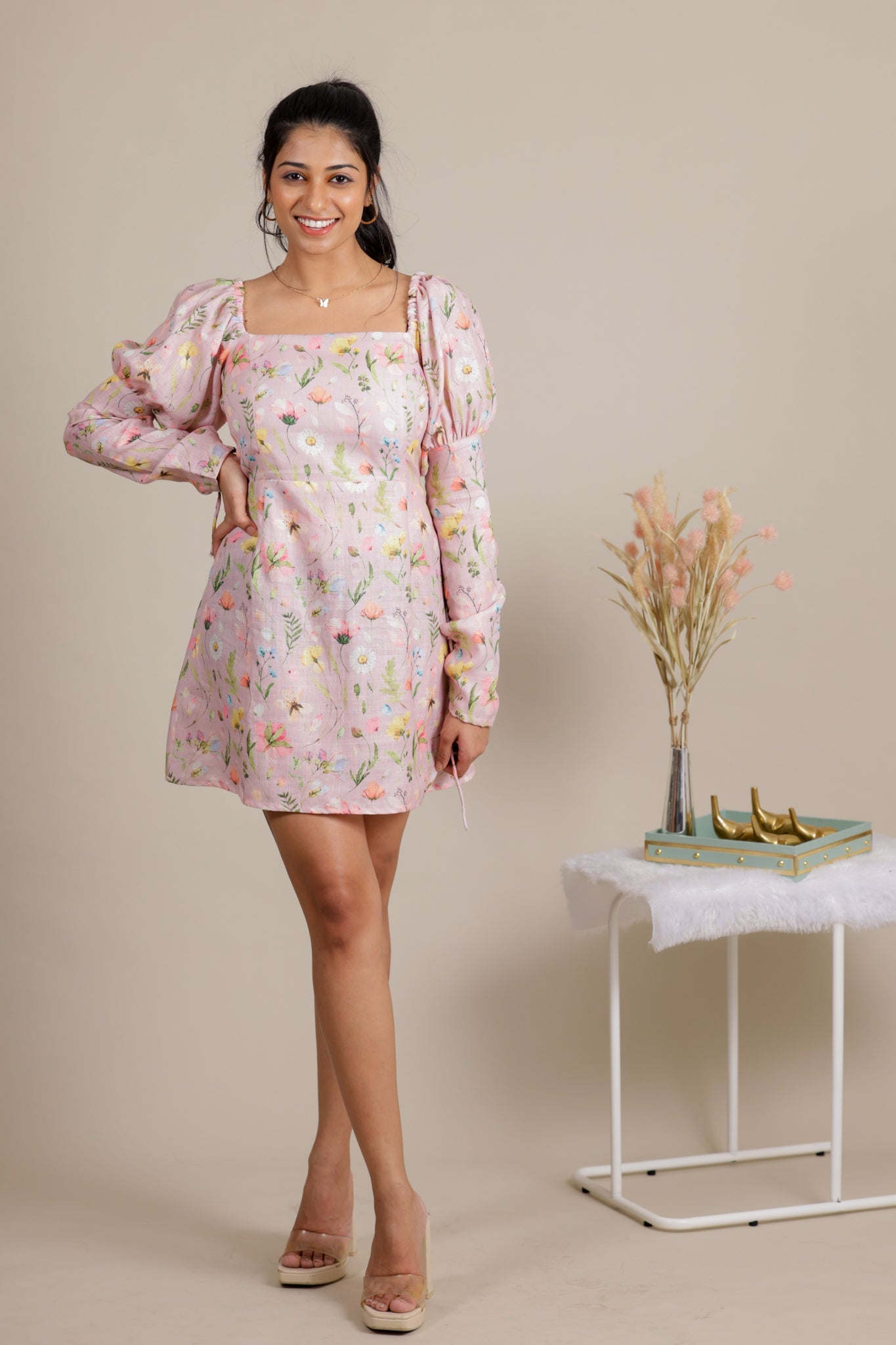 Pink floral midi dress - Apeksha The Label