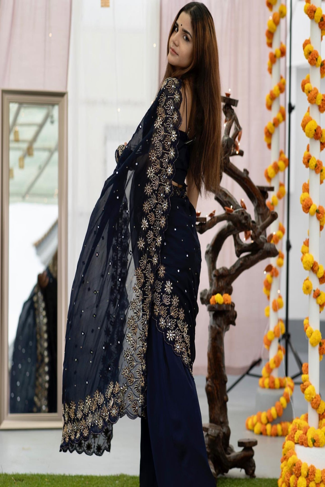 Saree with sleeveless blouse - Apeksha The Label