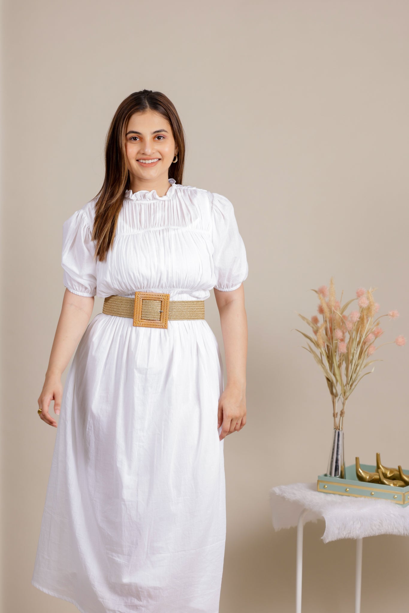 White mul midi dress - Apeksha The Label