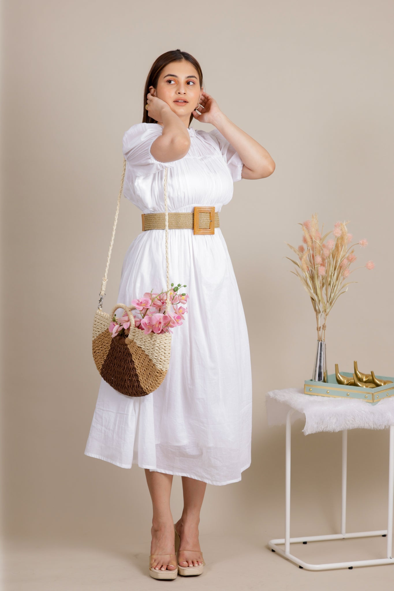 White mul midi dress - Apeksha The Label