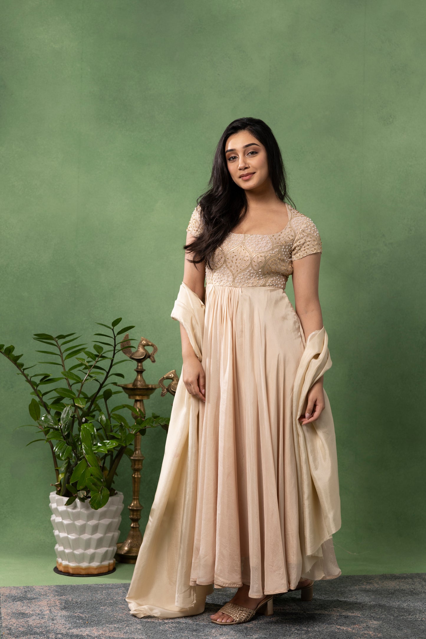 Ivory Blush Hand-Embroidered Anarkali Set with Dupatta