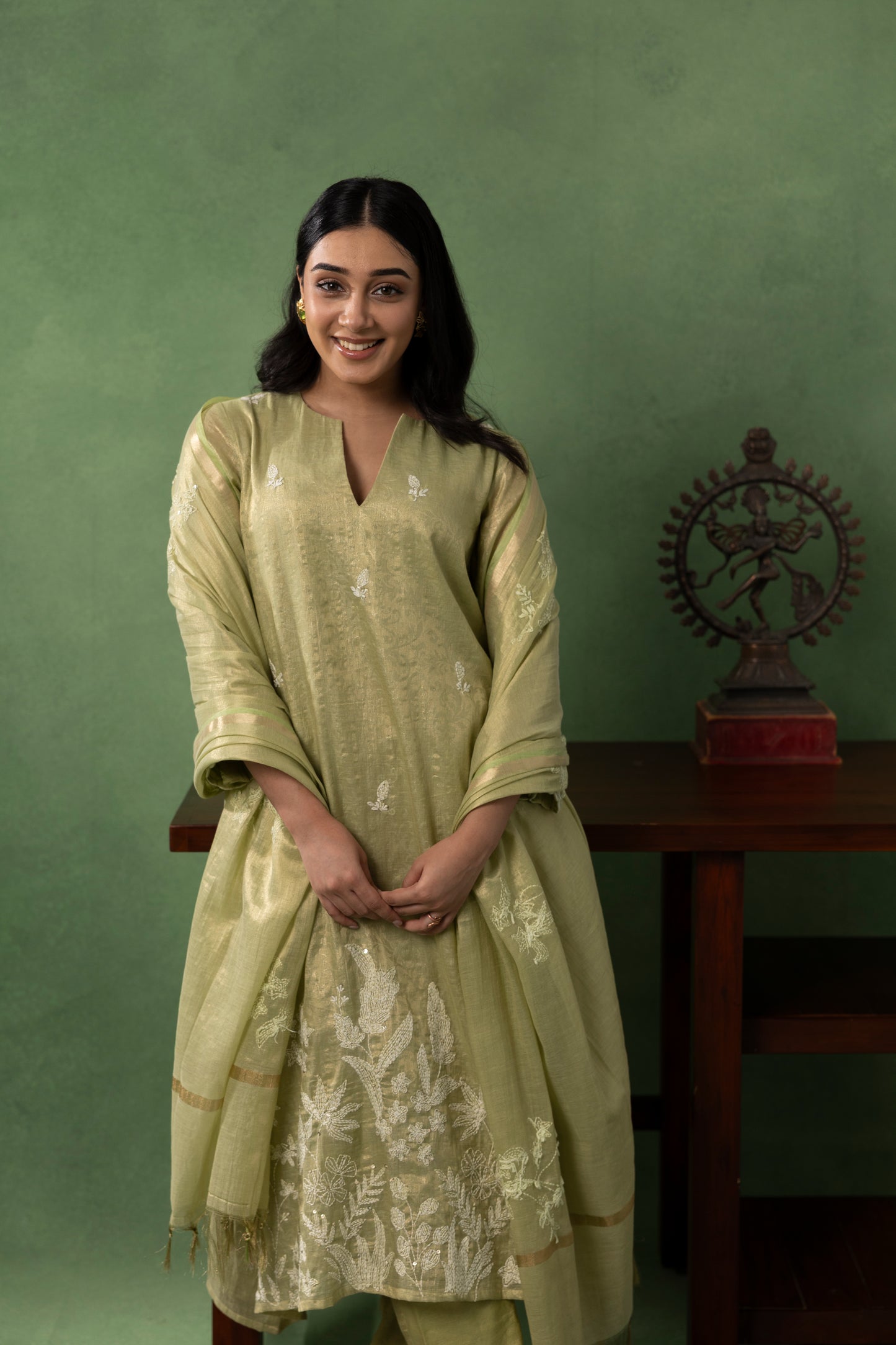 Olive Lime Embroidered Kurta Set with Dupatta