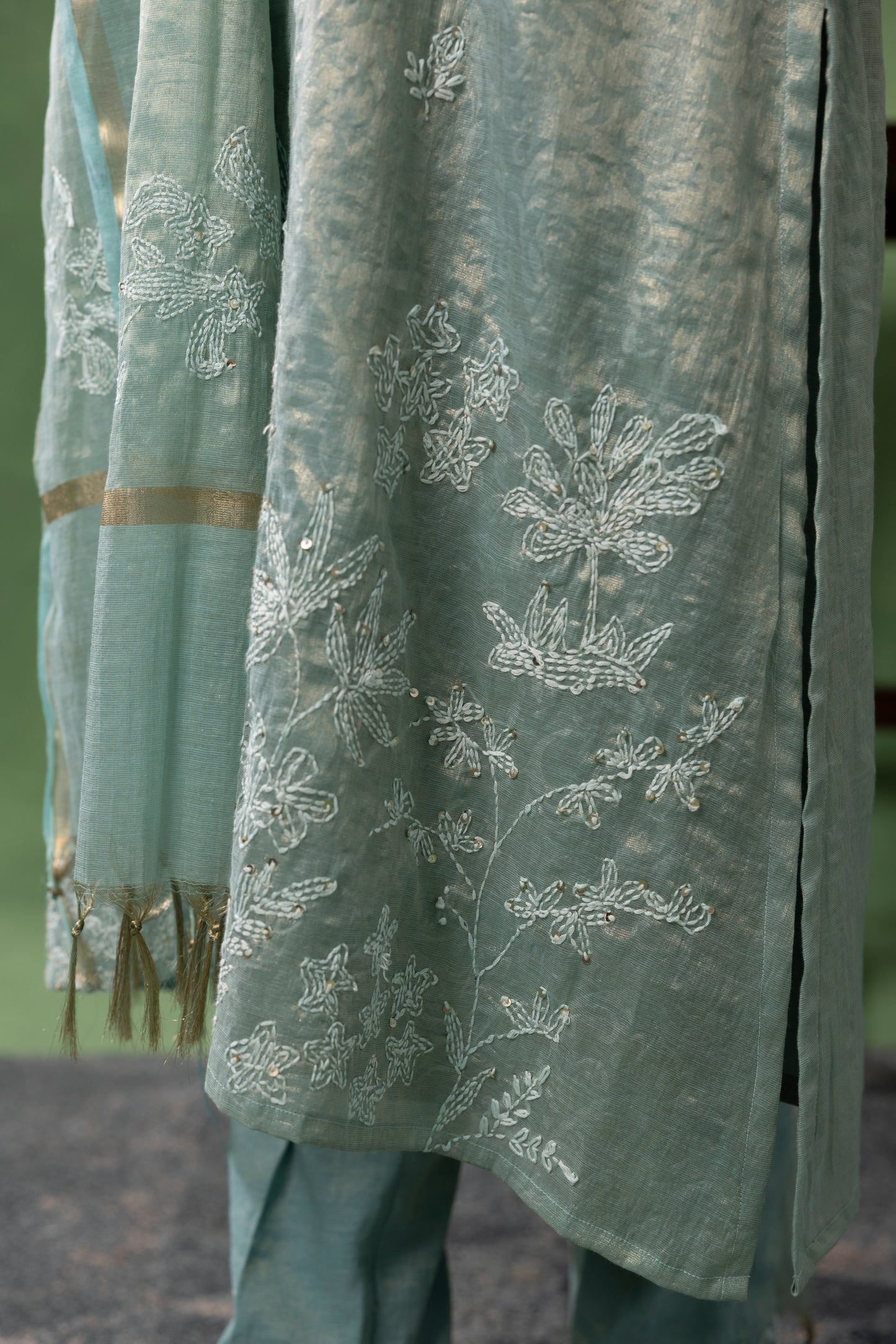Seafoam Blue Embroidered Kurta Set with Dupatta