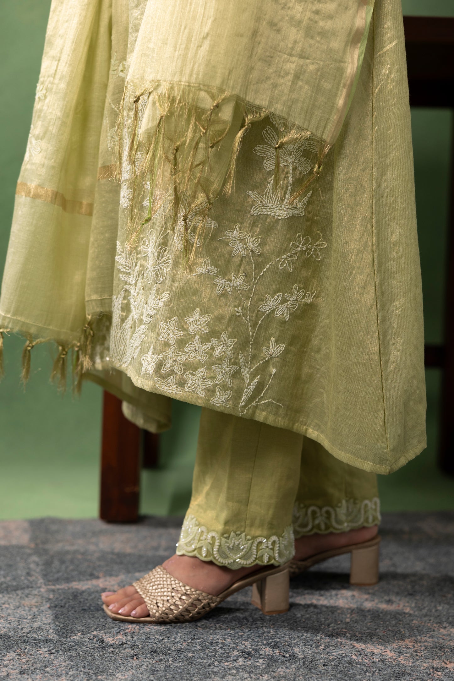 Olive Lime Embroidered Kurta Set with Dupatta