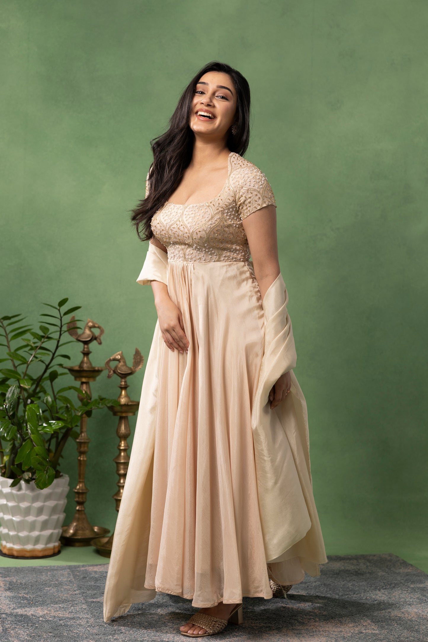 Ivory Blush Hand-Embroidered Anarkali Set with Dupatta