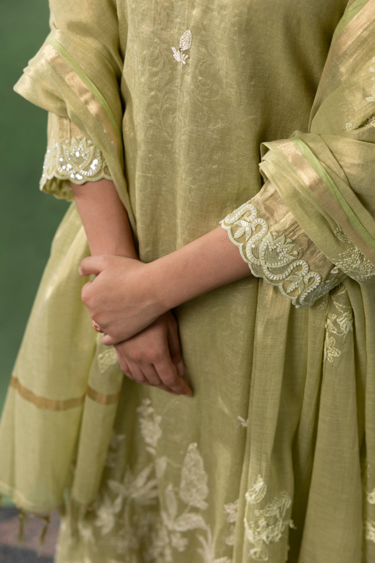 Olive Lime Embroidered Kurta Set with Dupatta