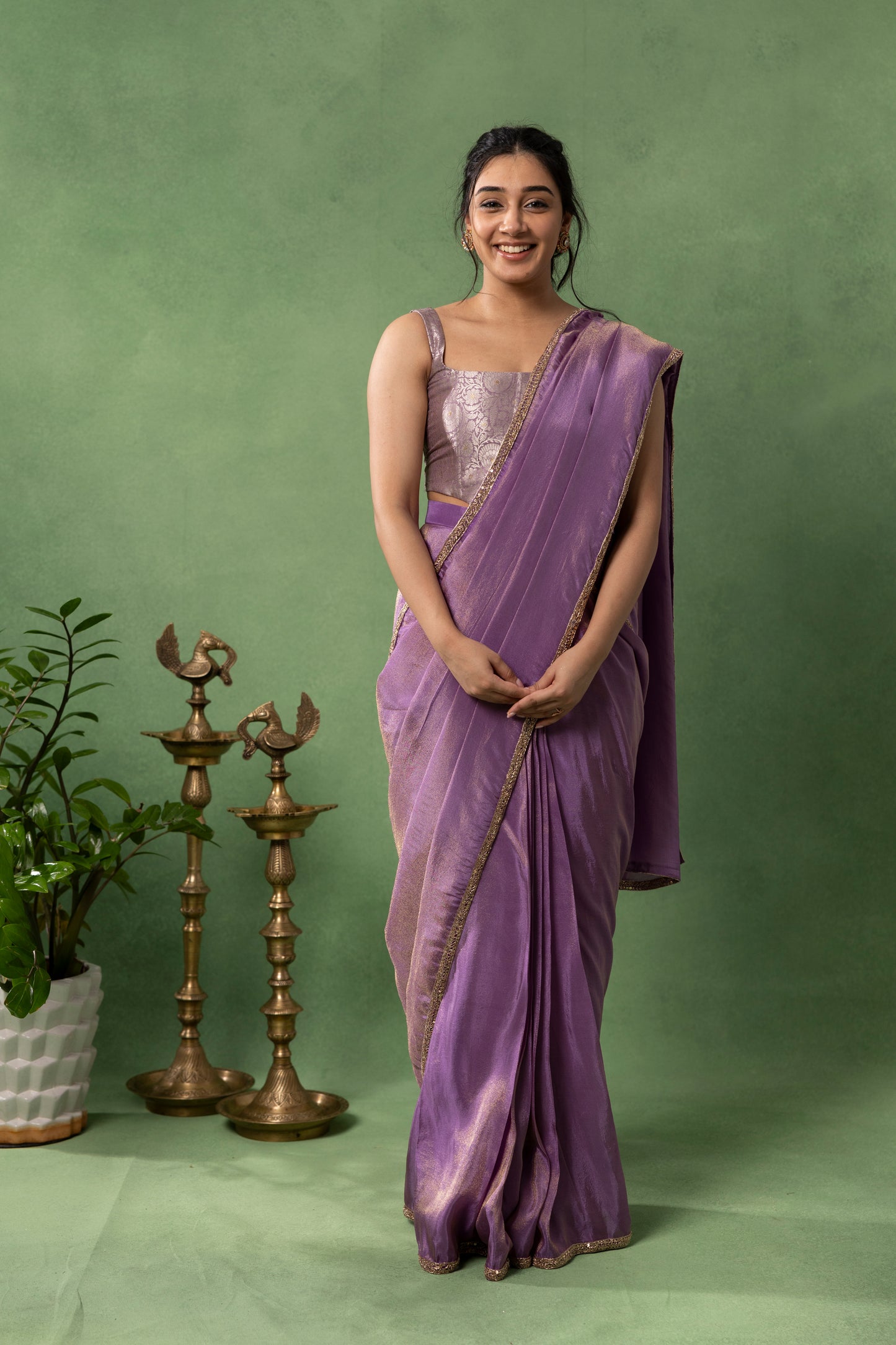 Lilac Organza Saree with Metallic Woven Blouse