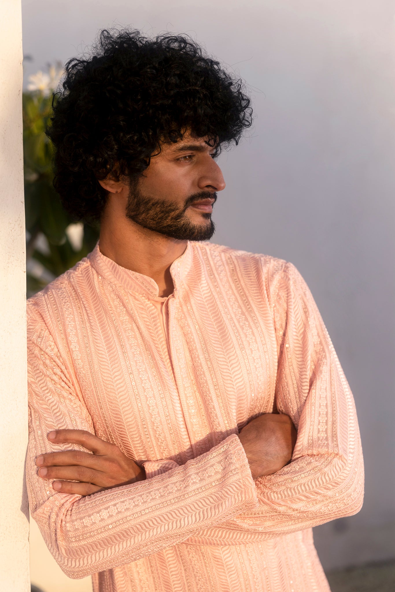 Peach thread work kurta