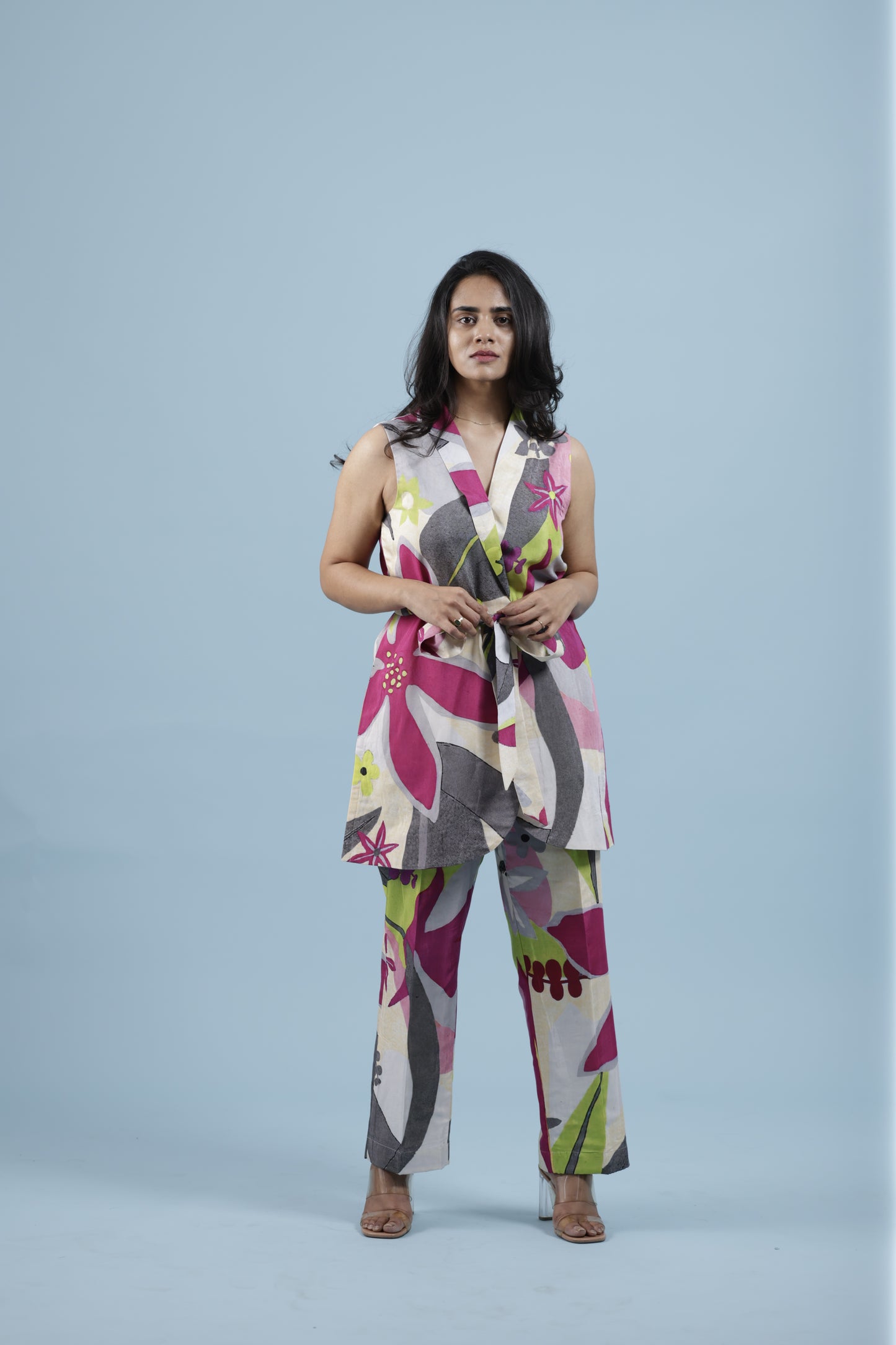 Printed sleeveless co-ord set with trousers