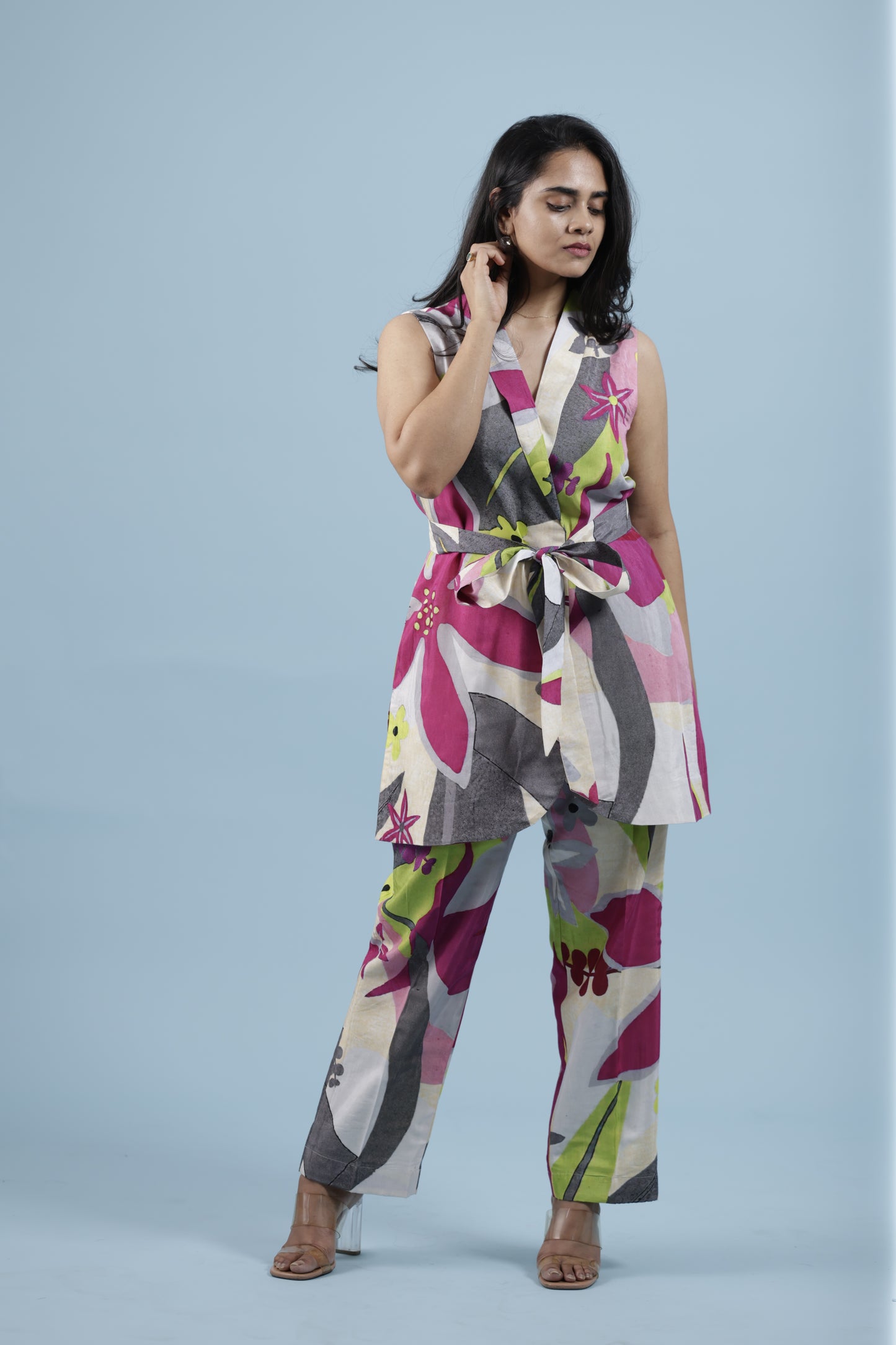 Printed sleeveless co-ord set with trousers